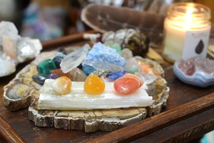 Display crystals on the altar