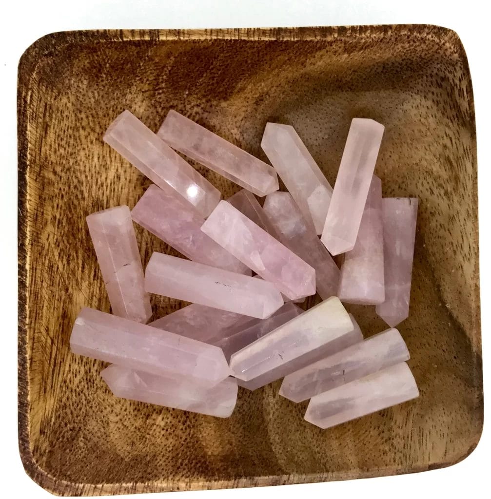 Single-terminated rose quartz crystals