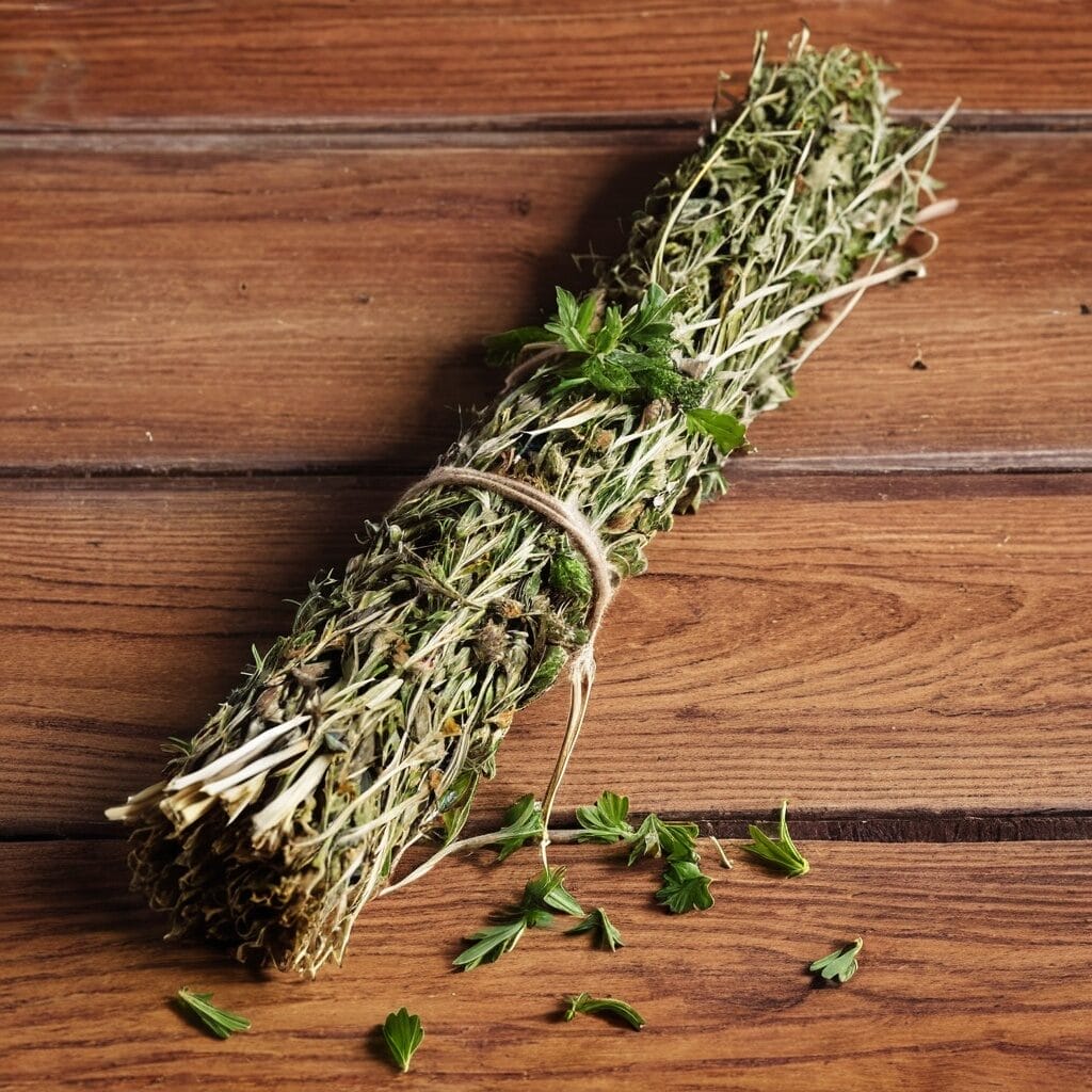 smudge stick that is made by rolling some dried herbs